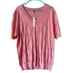 NWT Arach & Cloz Women's Short Sleeve Pink Patterned Sweater XXL